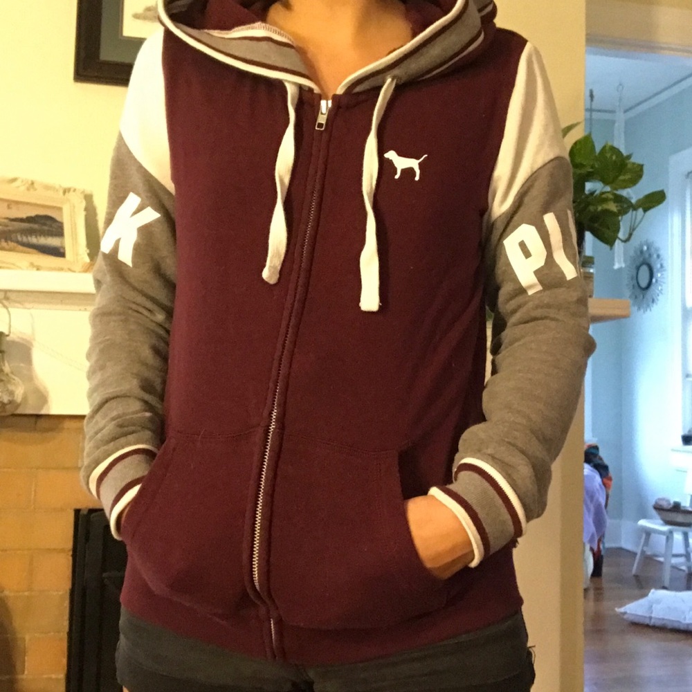 Grey Maroon & White PINK Hoodie